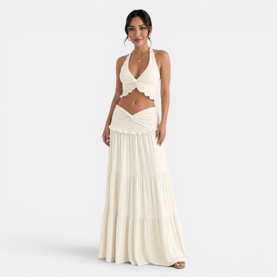 Halter Top and Long Ruffled Skirt Set