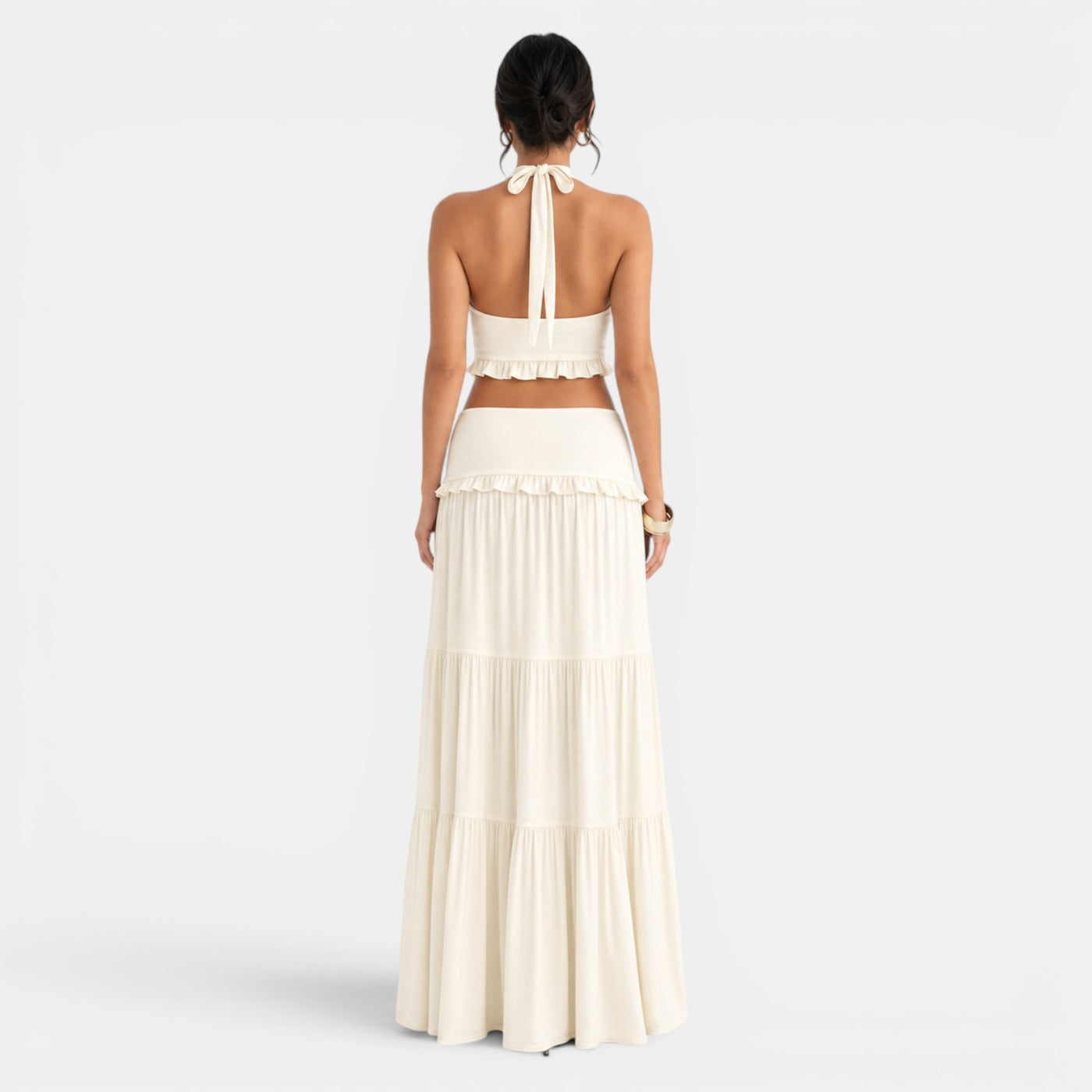 Halter Top and Long Ruffled Skirt Set