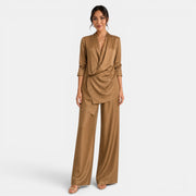 Brown Satin Wide-Leg Set