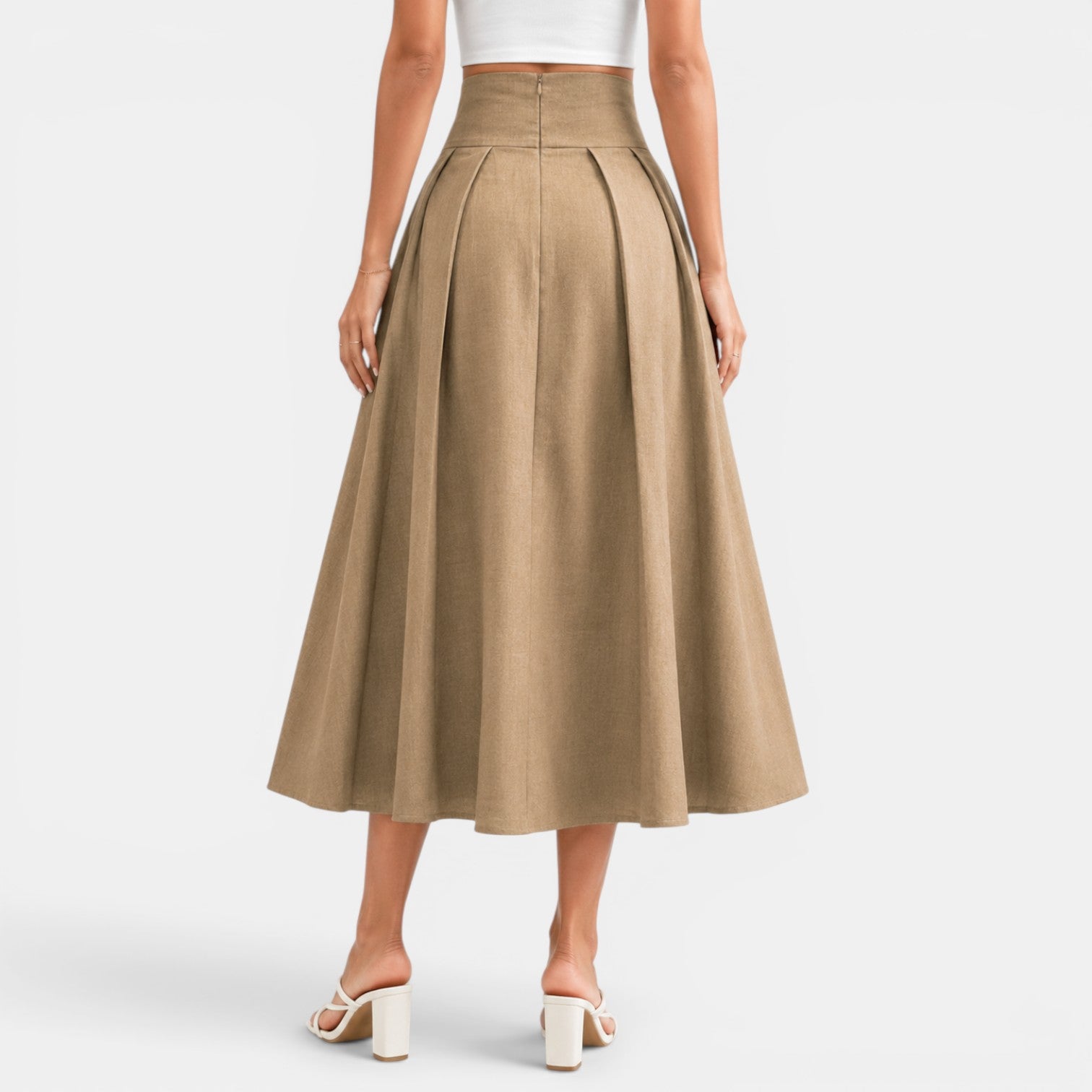 Women's Khaki Pleated Maxi Skirt