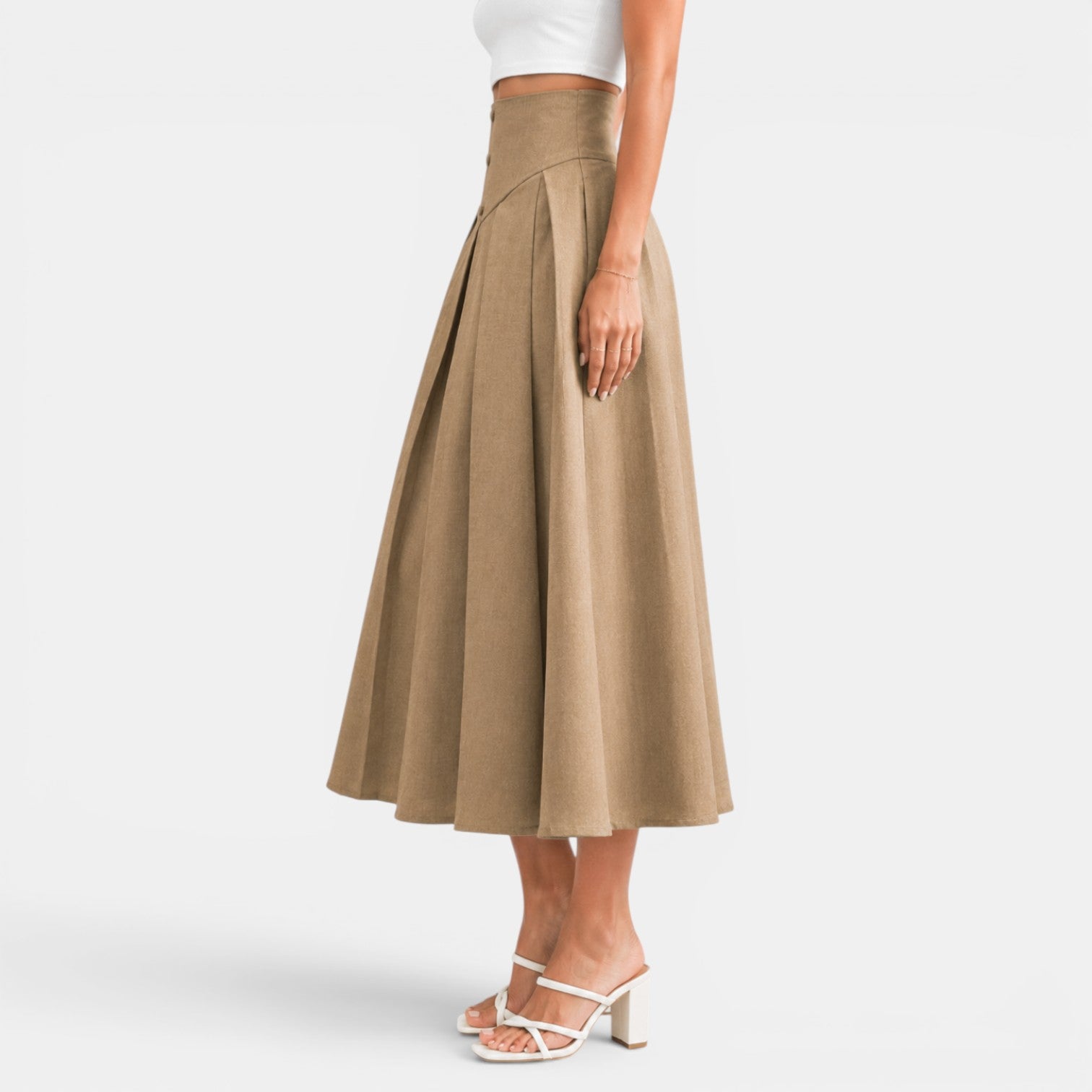 Women's Khaki Pleated Maxi Skirt