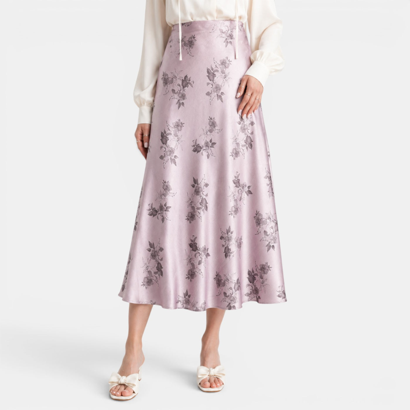 Falda Maxi Satinada Rosas Mujer