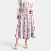 Falda Maxi Satinada Rosas Mujer