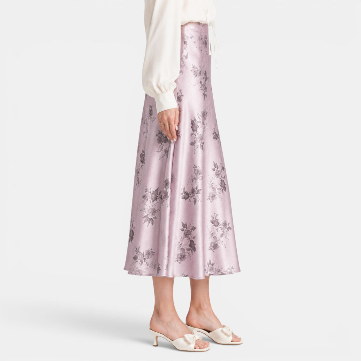 Falda Maxi Satinada Rosas Mujer