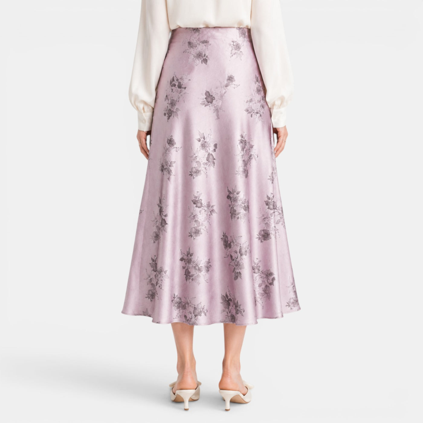 Falda Maxi Satinada Rosas Mujer