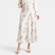 Falda Maxi Satinada Rosas Mujer