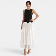 Vestido Largo Bicolor Negro Beige