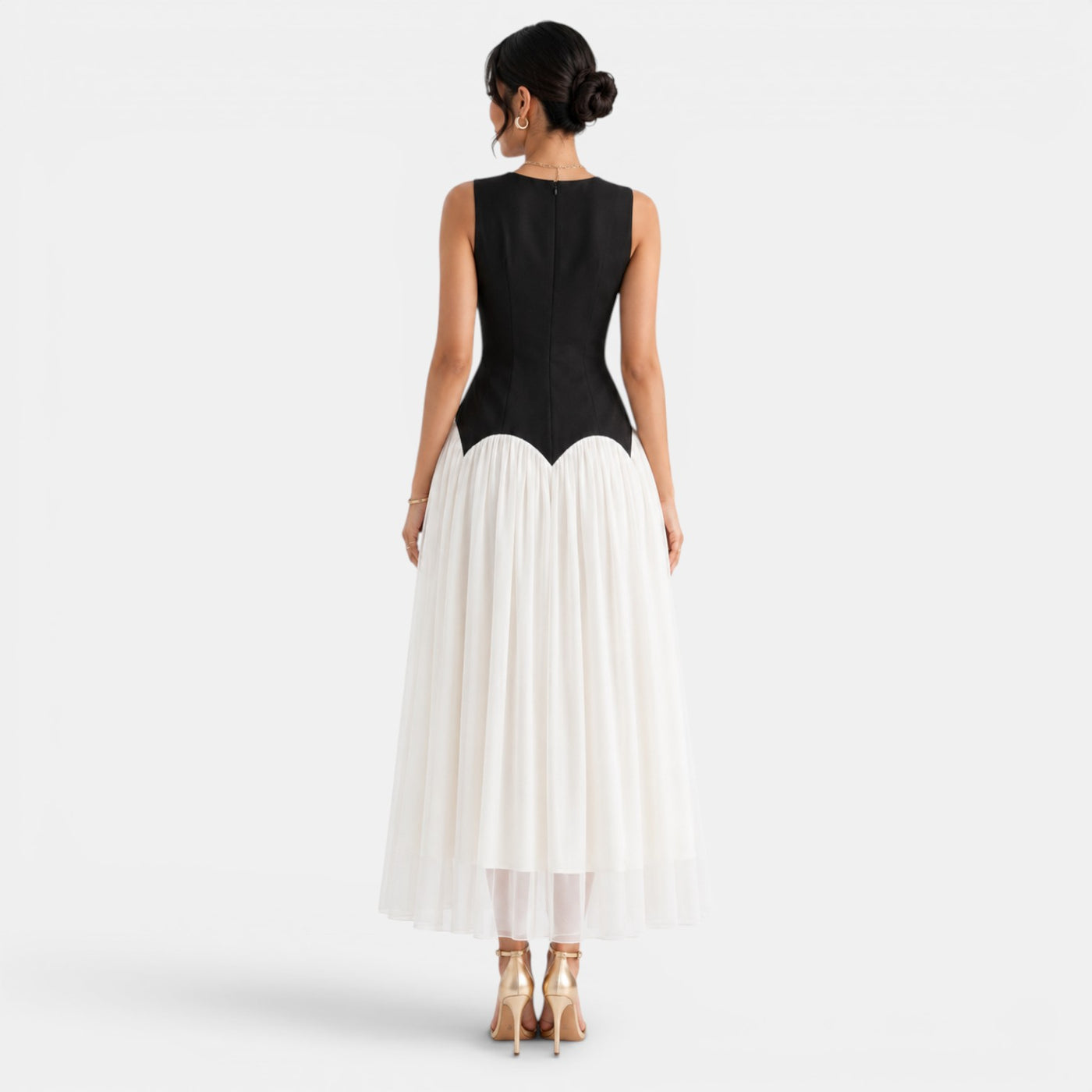 Vestido Largo Bicolor Negro Beige