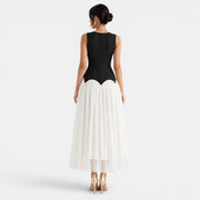 Vestido Largo Bicolor Negro Beige