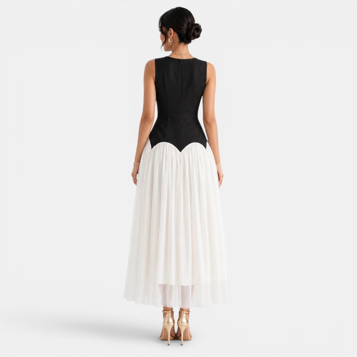 Vestido Largo Bicolor Negro Beige