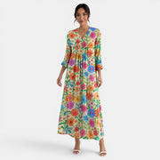 Printed Linen Maxi Dress