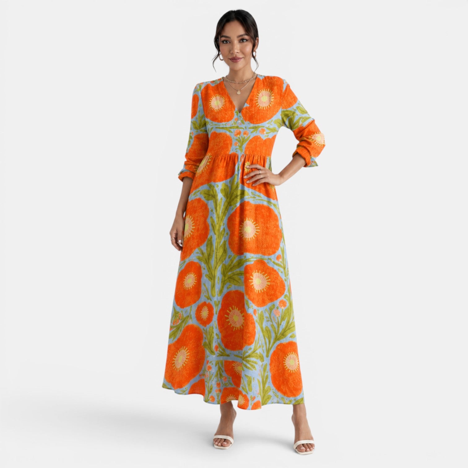 Printed Linen Maxi Dress