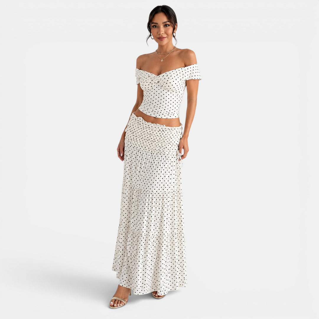 Conjunto Lunares Blanco Mujer Elegante