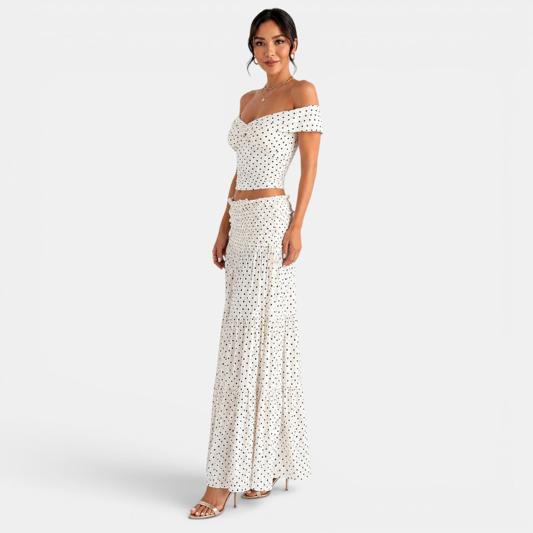 Conjunto Lunares Blanco Mujer Elegante