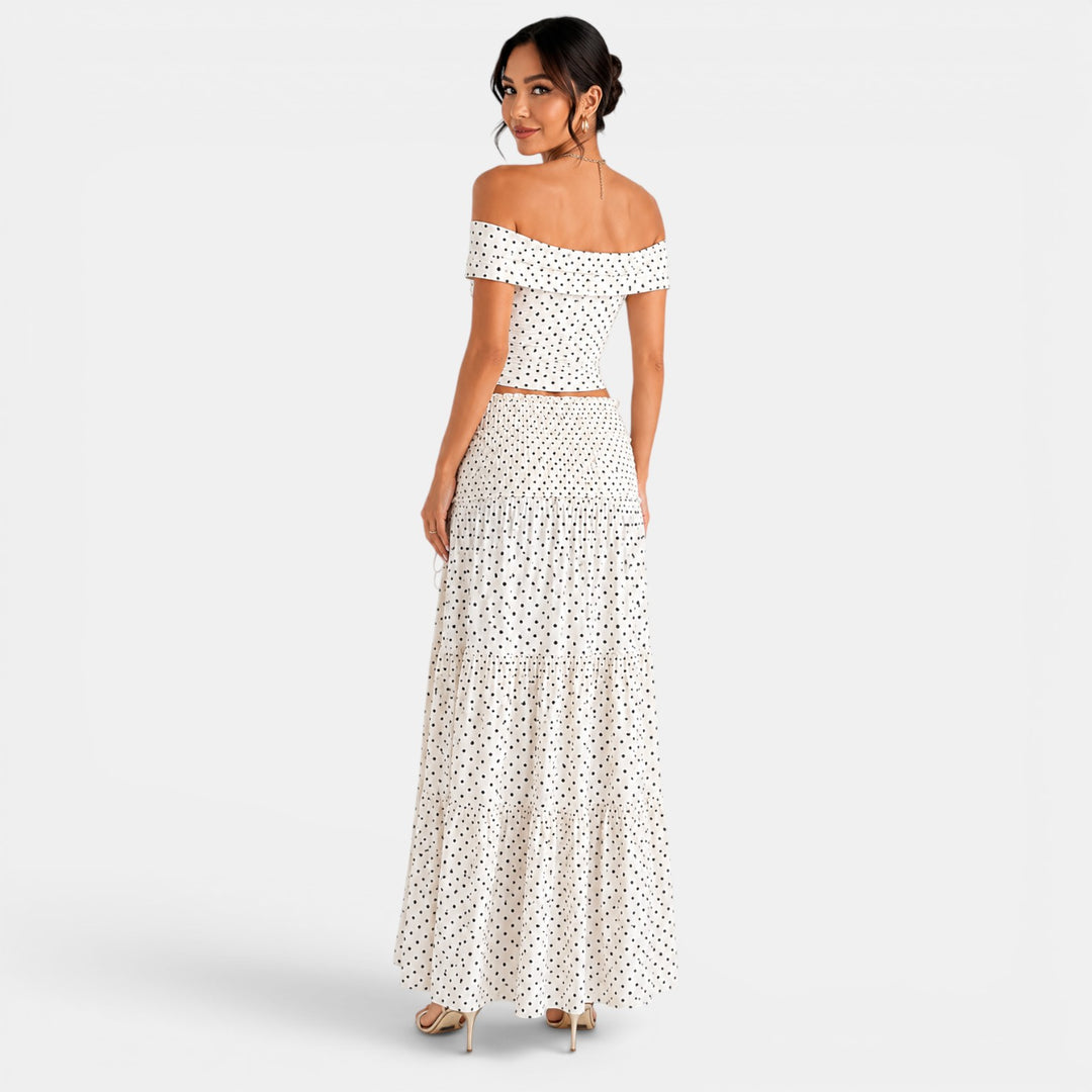 Conjunto Lunares Blanco Mujer Elegante