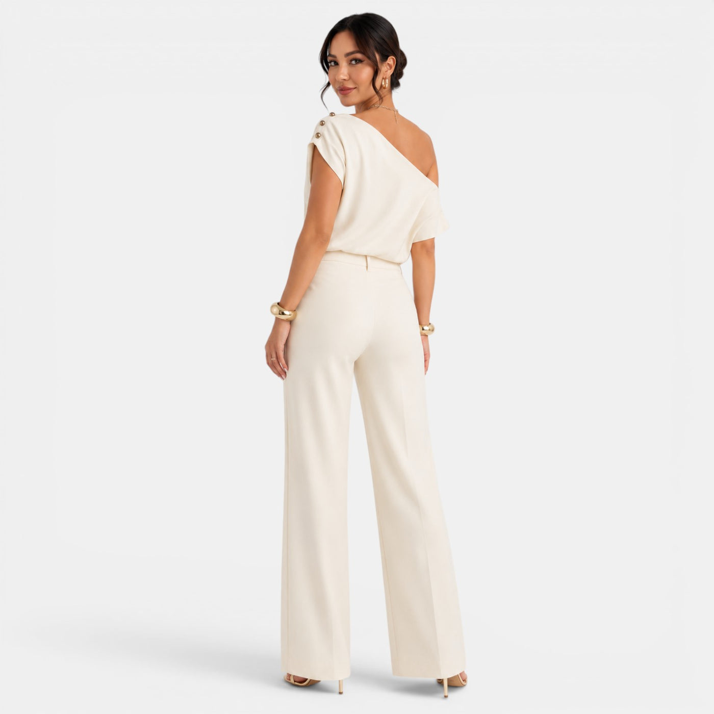 Conjunto Mujer Elegante Verano – Top Bardot Off Shoulder y Pantalón Palazzo Ancho