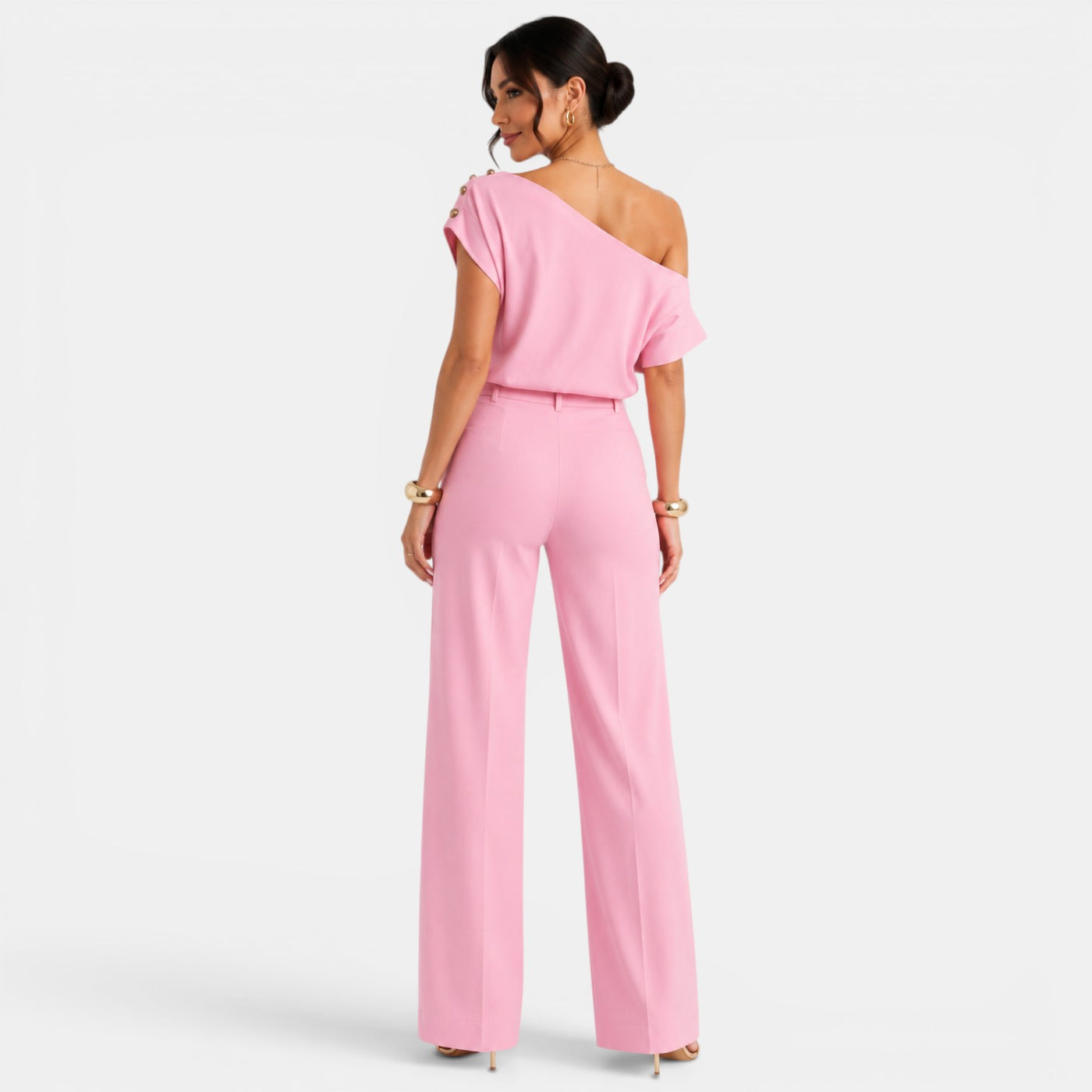 Conjunto Mujer Elegante Verano – Top Bardot Off Shoulder y Pantalón Palazzo Ancho