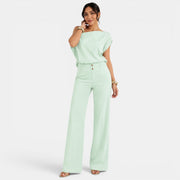 Conjunto Mujer Elegante Verano – Top Bardot Off Shoulder y Pantalón Palazzo Ancho