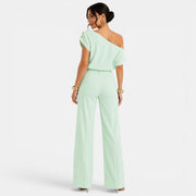 Conjunto Mujer Elegante Verano – Top Bardot Off Shoulder y Pantalón Palazzo Ancho