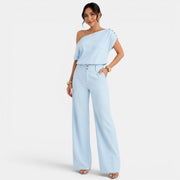 Conjunto Mujer Elegante Verano – Top Bardot Off Shoulder y Pantalón Palazzo Ancho