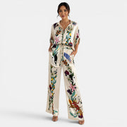 Women's Printed Beige Satin Set