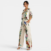 Women's Printed Beige Satin Set