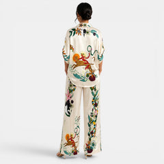 Conjunto Satinado Beige Estampado Mujer