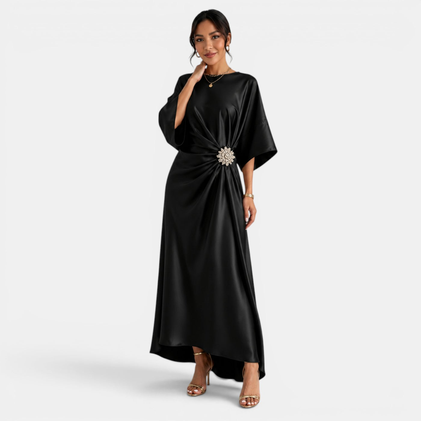 Vestido Satinado Largo Elegante Mujer