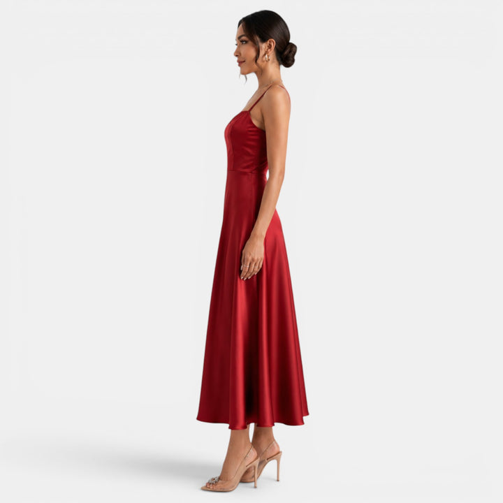 Vestido Largo Rojo Satén