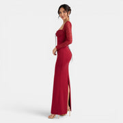 Vestido Rojo Vino Encaje Largo
