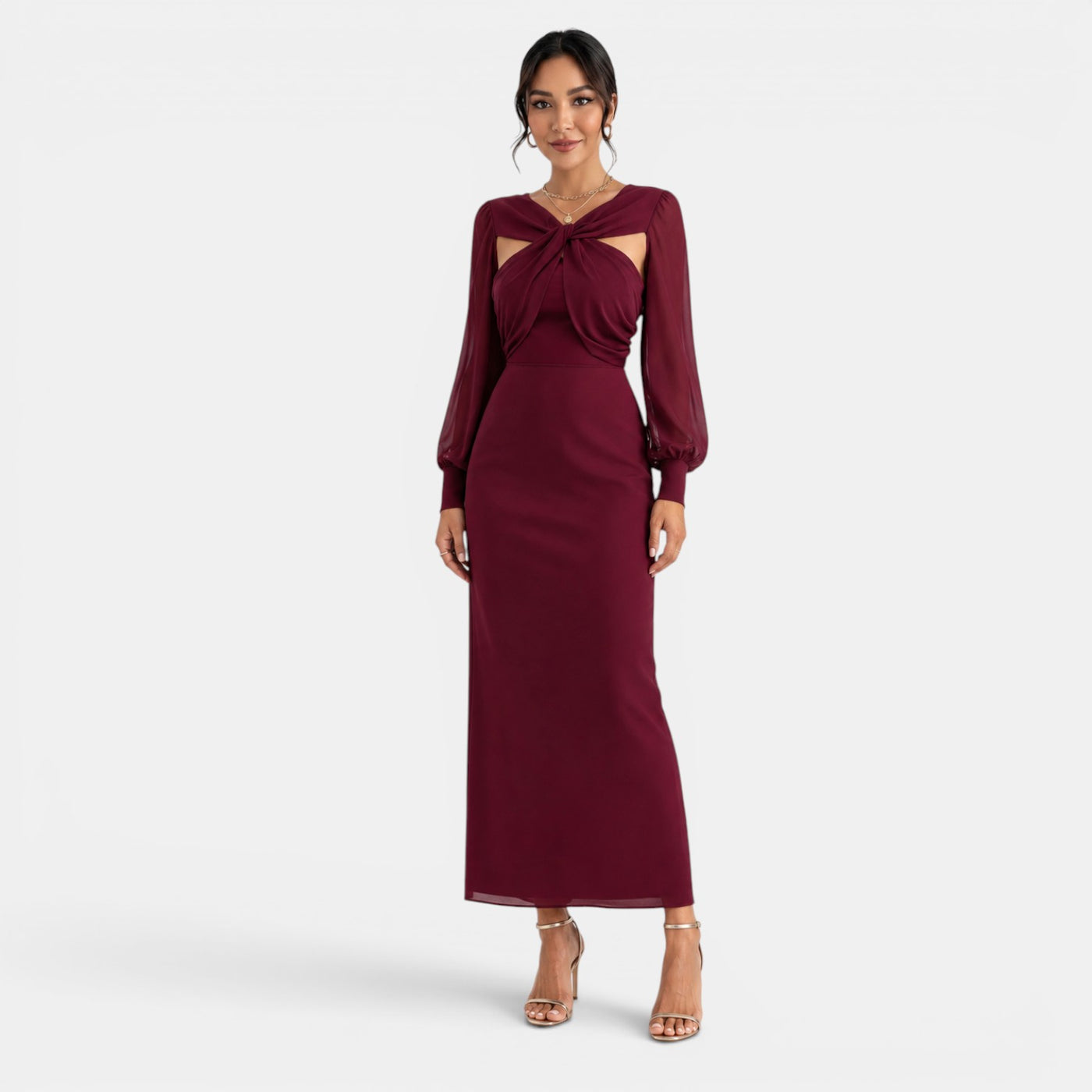 Red Long Sleeve Maxi Dress
