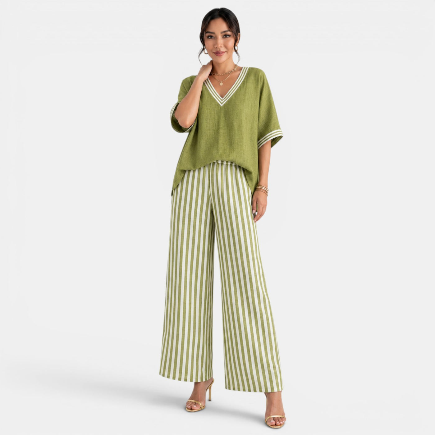 Women's Striped Linen Set
