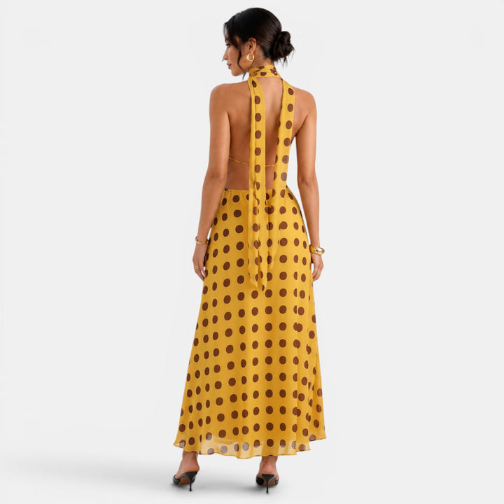 Vestido Largo Amarillo Lunares