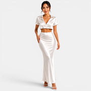 Women's Elegant White Satin Set