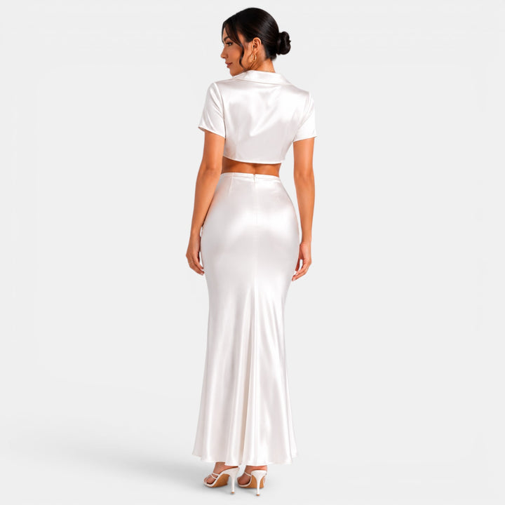 Conjunto Satén Blanco Mujer Elegante