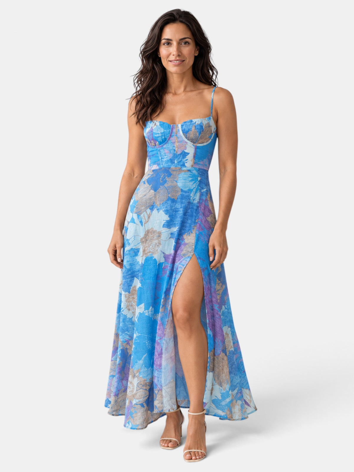 Floral Blue Long Party Dress