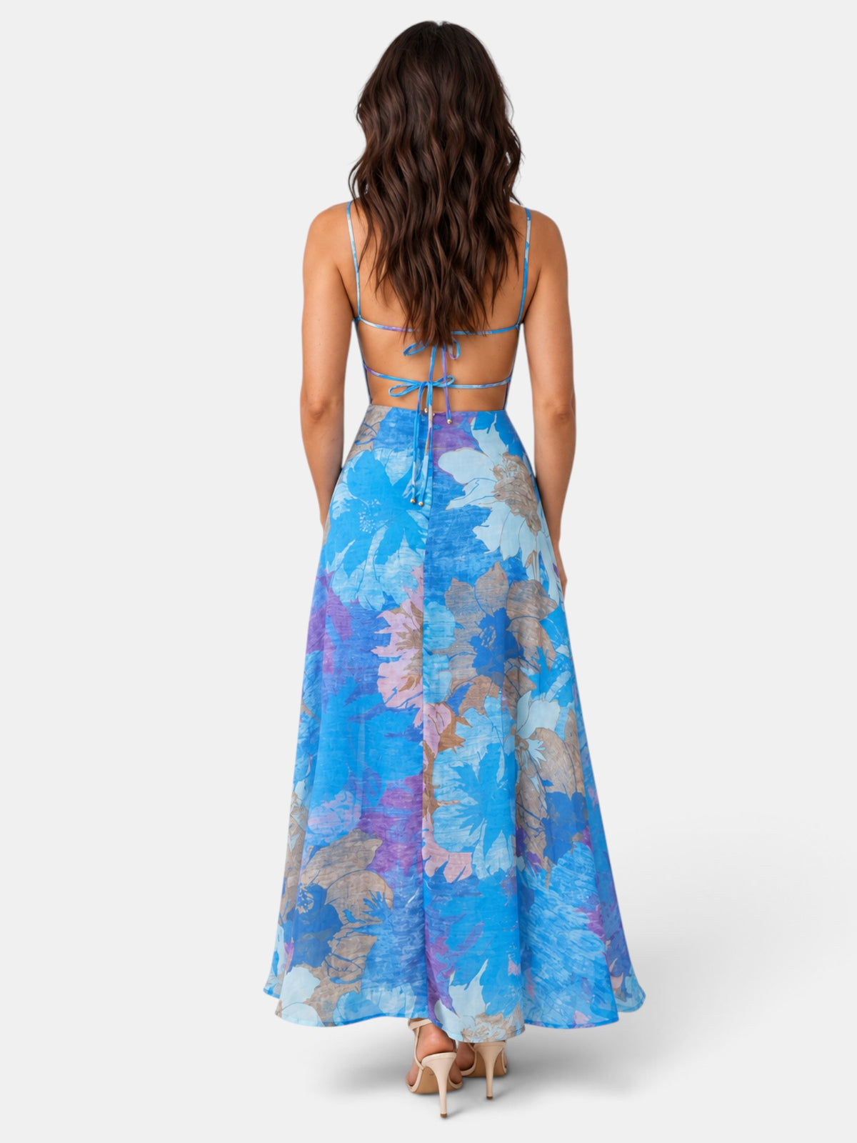 Floral Blue Long Party Dress