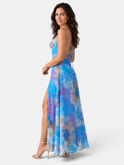 Floral Blue Long Party Dress