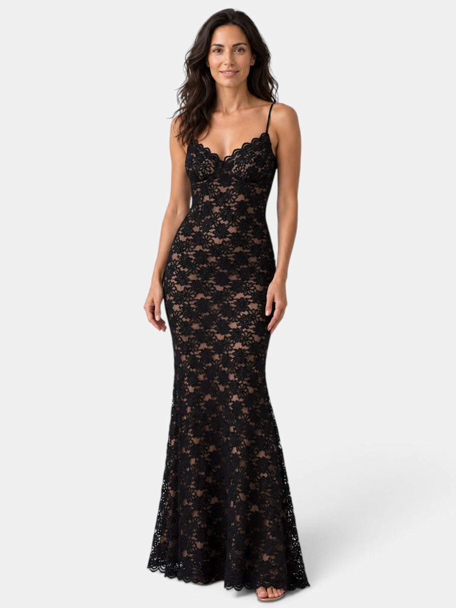 Vestido de Fiesta Mujer Encaje Transparente