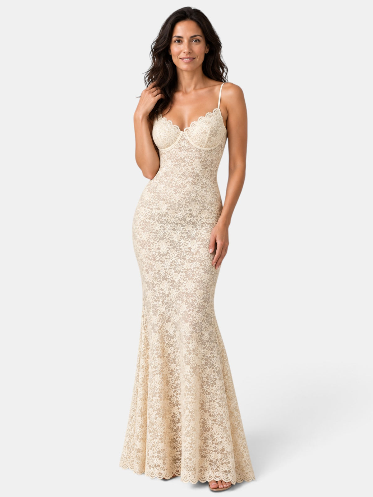 Vestido de Fiesta Mujer Encaje Transparente