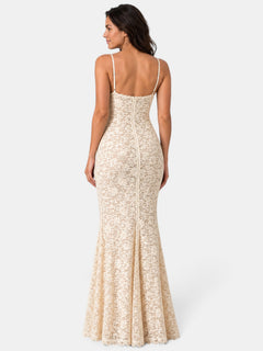 Vestido de Fiesta Mujer Encaje Transparente