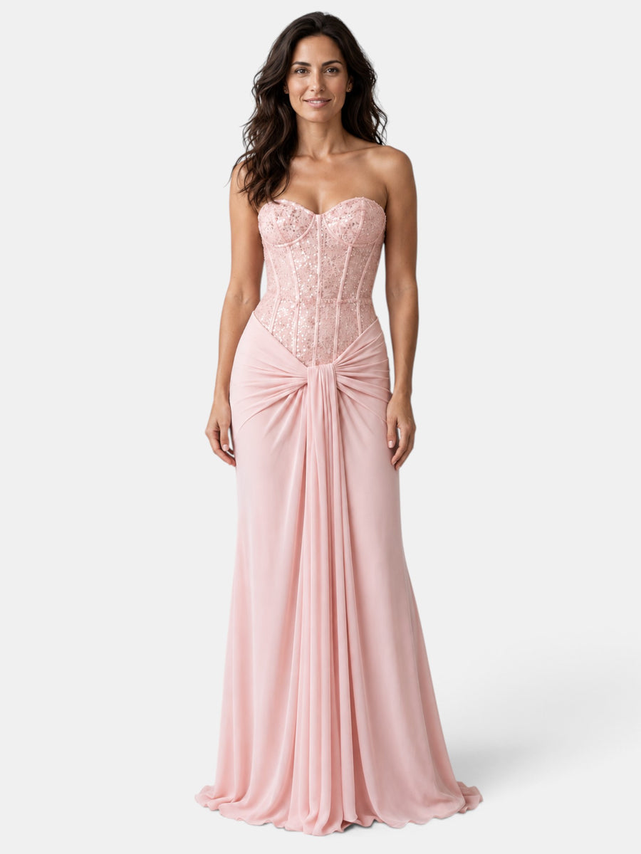 Vestido de Fiesta Largo Mujer Rosa Corsé