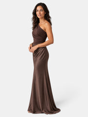 Women's Long Ruched Satin Party Dress
