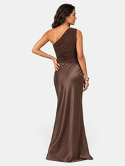 Women's Long Ruched Satin Party Dress