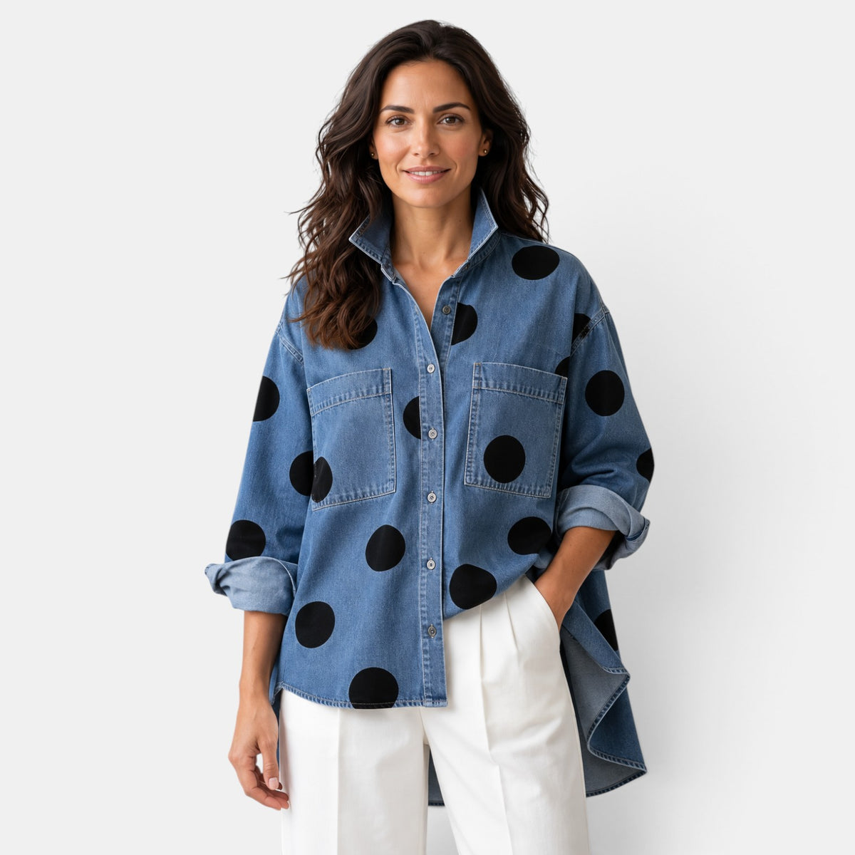 Camisa Mujer Lunares con Botones