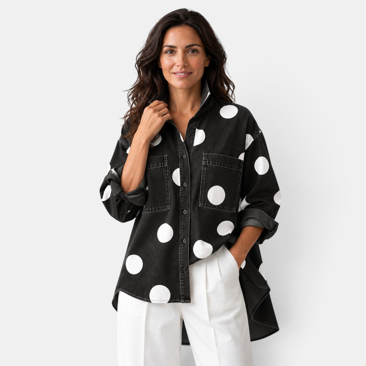 Camisa Mujer Lunares con Botones