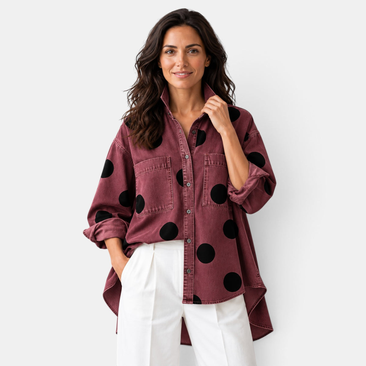 Camisa Mujer Lunares con Botones