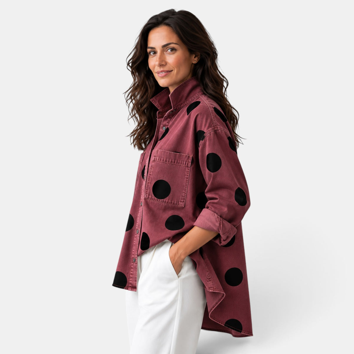 Camisa Mujer Lunares con Botones