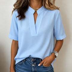 Camisa Mujer Cuello Mao Manga Corta