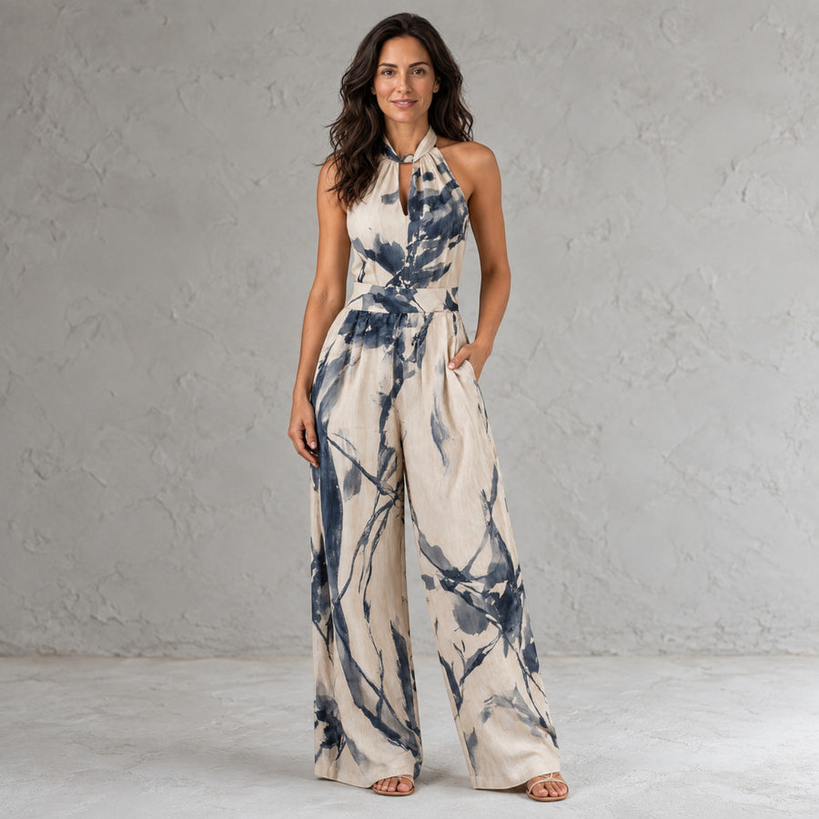 Mono Mujer Beige Pierna Ancha Halter